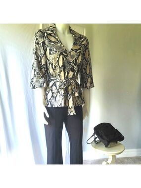 Focus 2000 Women's Petite Snake Print Trench Blazer Size 12